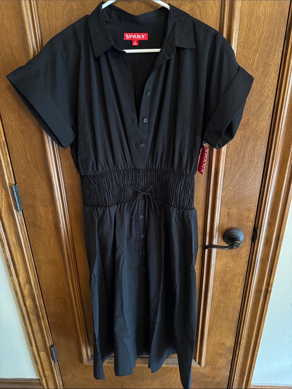 Spanx Poplin Smocked Midi Shirt Dress